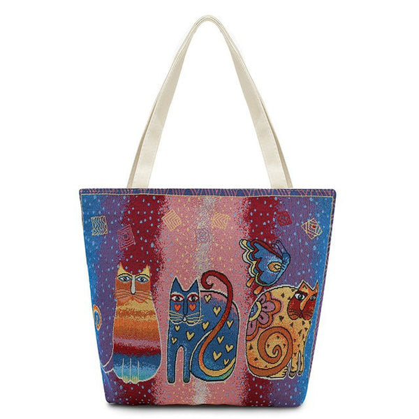 Vintage Embroidery Cats Tote Bag
