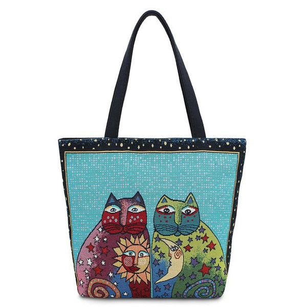 Vintage Embroidery Cats Tote Bag