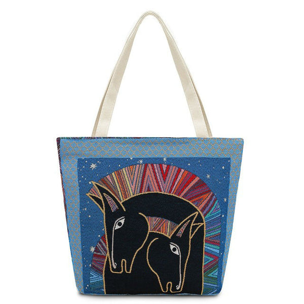 Vintage Embroidery Cats Tote Bag