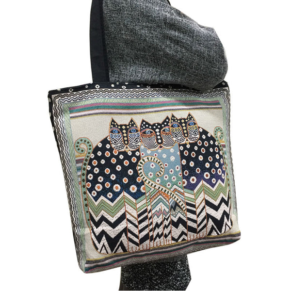 Vintage Embroidery Cats Tote Bag