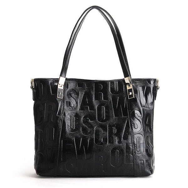 Letters Embossed Genuine Tote Bag